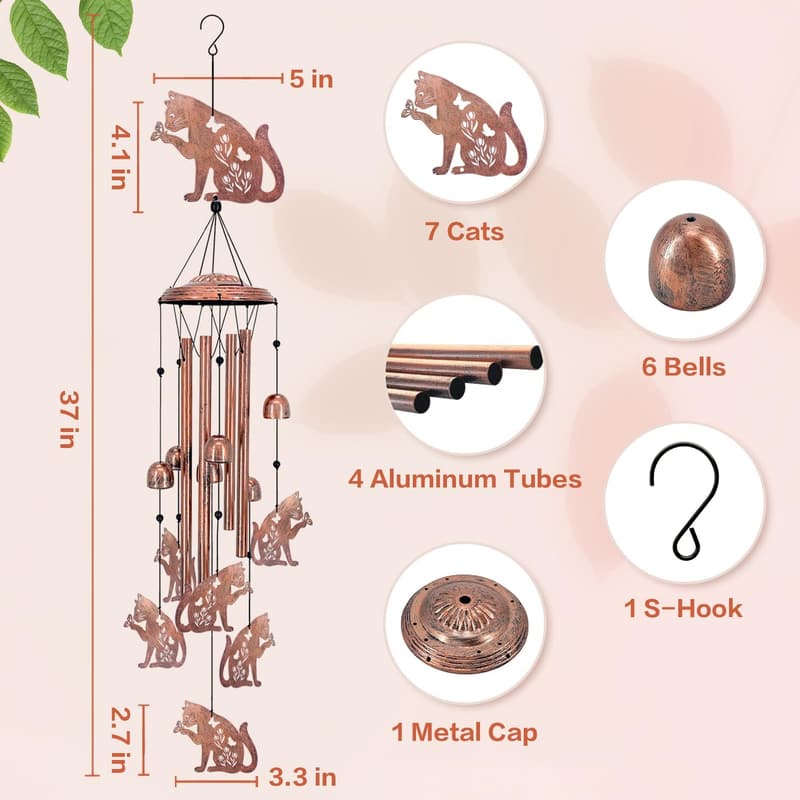 Cat Wind Chimes - Metal Outdoor Decor for Cat Lovers