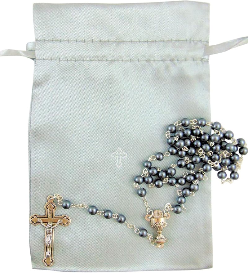 First Holy Communion Deluxe Rosary Beads Set with Gift Bag for Him