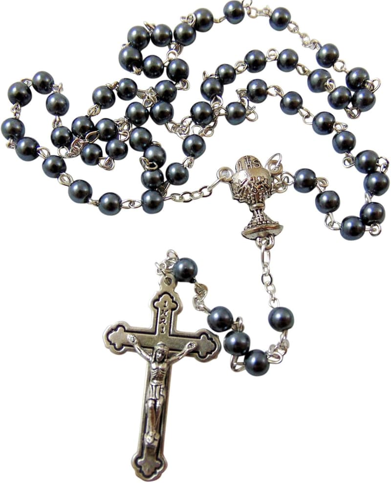 First Holy Communion Deluxe Rosary Beads Set with Gift Bag for Him