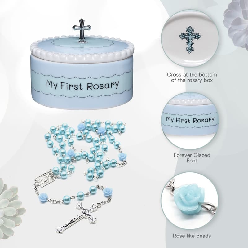 Baptism Rosary Set with Keepsake Box for Boys and Girls