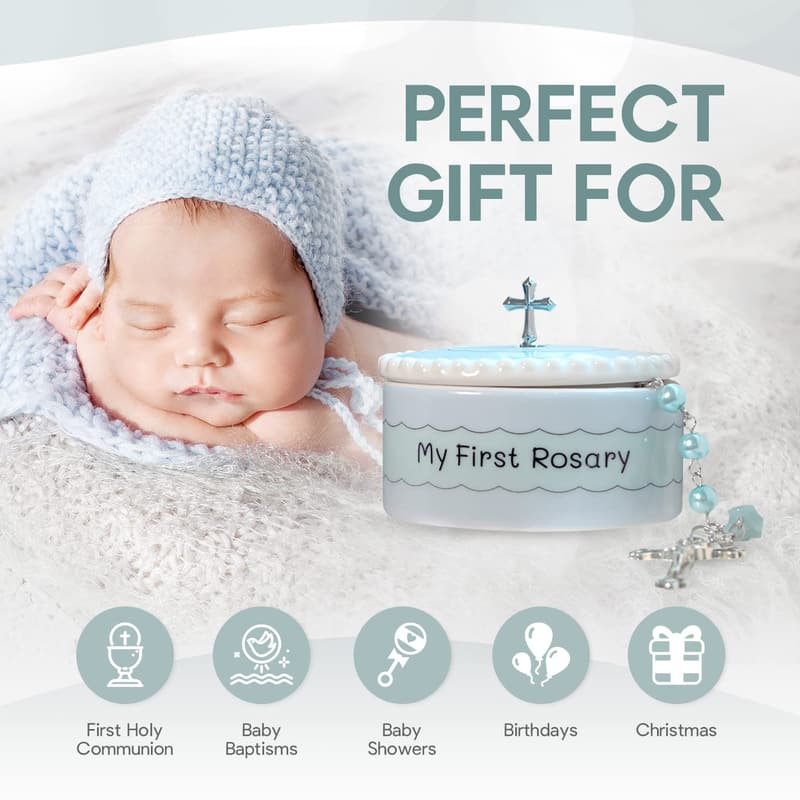 Baptism Rosary Set with Keepsake Box for Boys and Girls