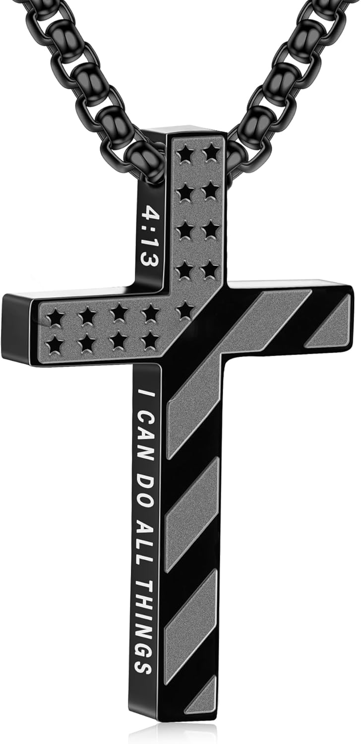 Men's Stainless Steel Cross Necklace - Graduation & First Communion Gift