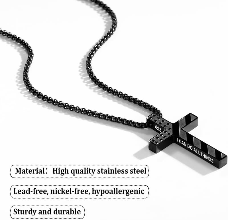 Men's Stainless Steel Cross Necklace - Graduation & First Communion Gift