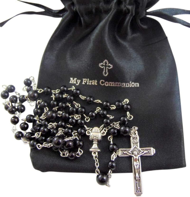 First Communion Rosary Beads with Metal Crucifix & Gift Bag