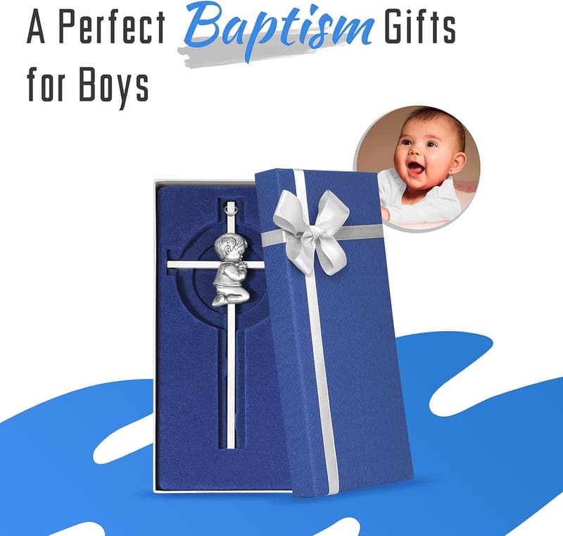 Baptism Gifts: 7-Inch Silver Wall Cross for Boys