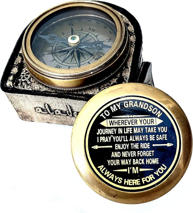 Engraved Brass Compass for Grandson – Birthday & Graduation Gift