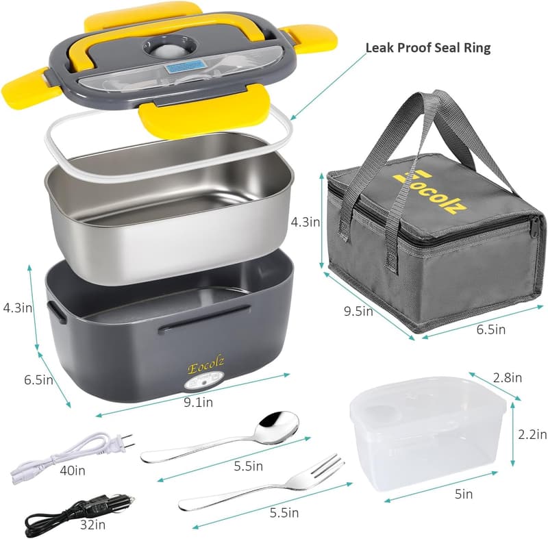 Portable Electric Lunch Box with 1.5L Stainless Steel Container
