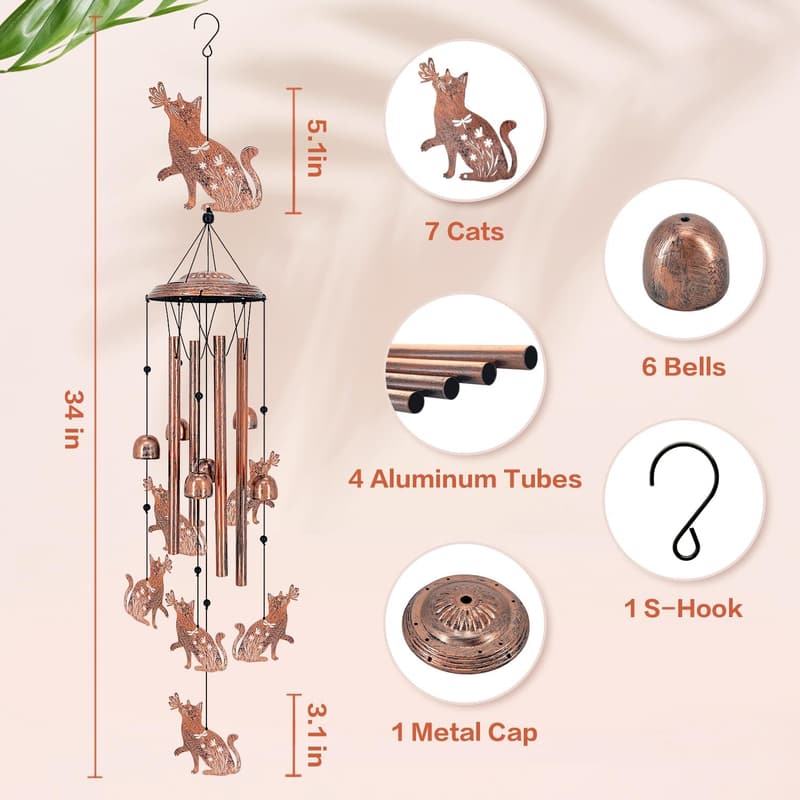 Outdoor Cat Wind Chimes - Memorial Gift for Cat Lovers
