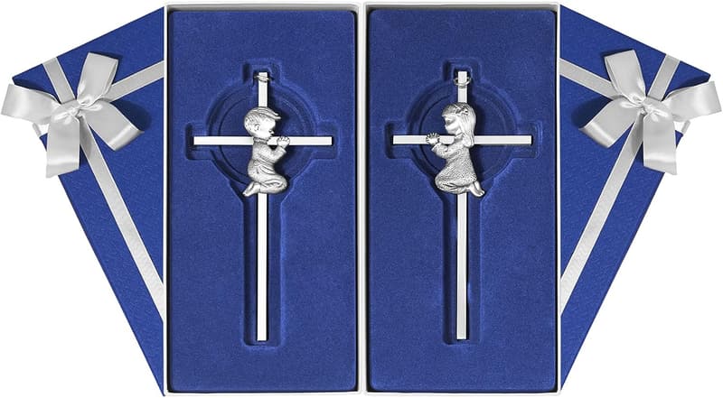 Baptism Wall Cross Set for Boys and Girls - Silver - 6in