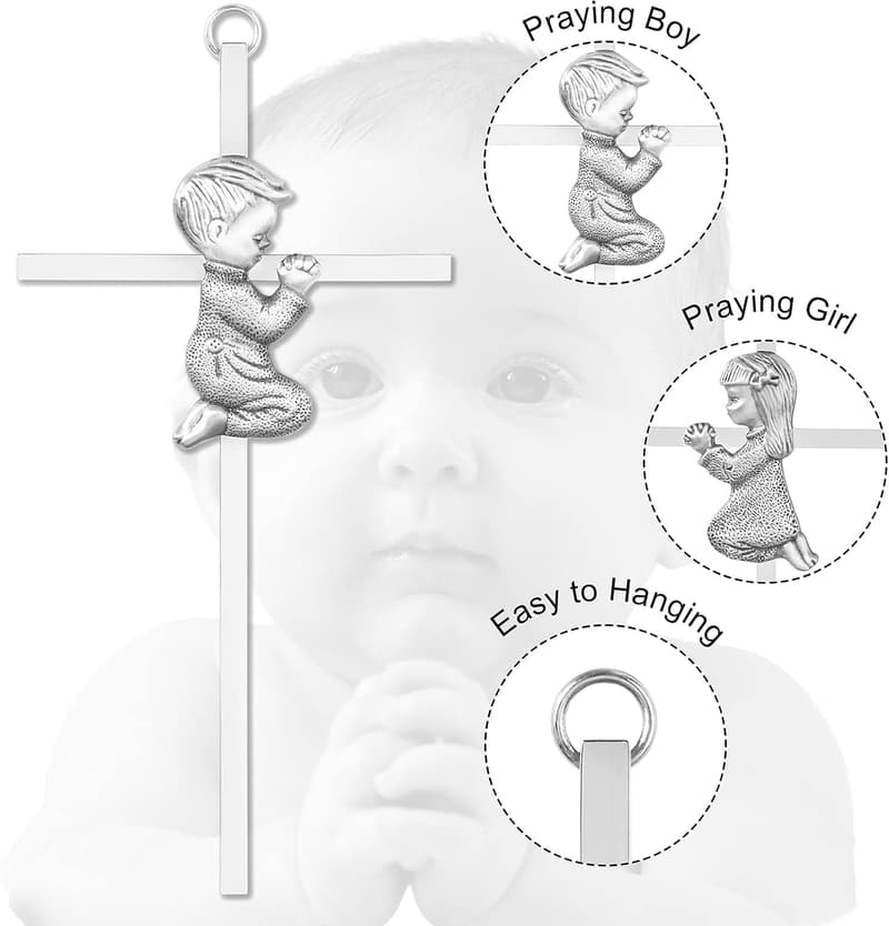 Baptism Wall Cross Set for Boys and Girls - Silver - 6in