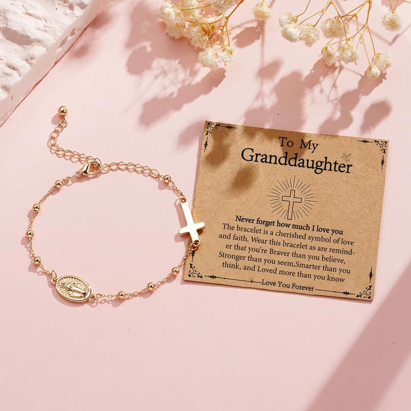 Virgin Mary Cross Bracelet - Religious Jewelry for Girls & Women
