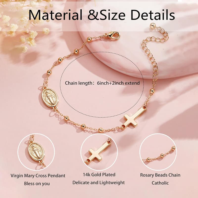 Virgin Mary Cross Bracelet - Religious Jewelry for Girls & Women
