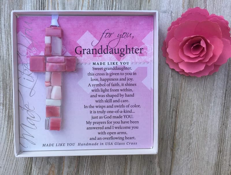 Christian Glass Cross - Handmade Gift for Granddaughter's Baptism