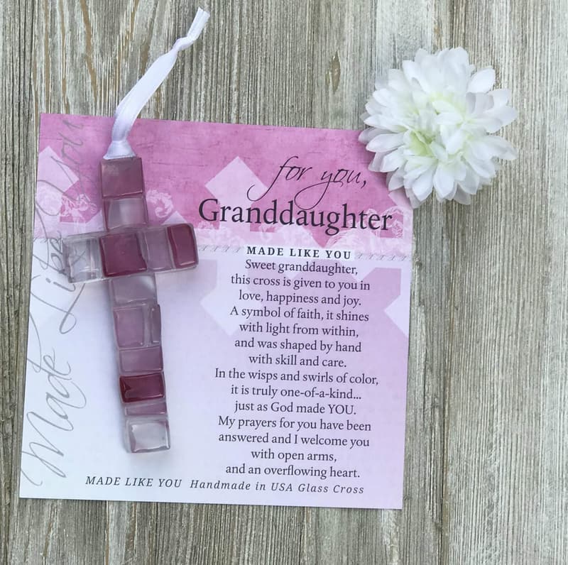 Christian Glass Cross - Handmade Gift for Granddaughter's Baptism