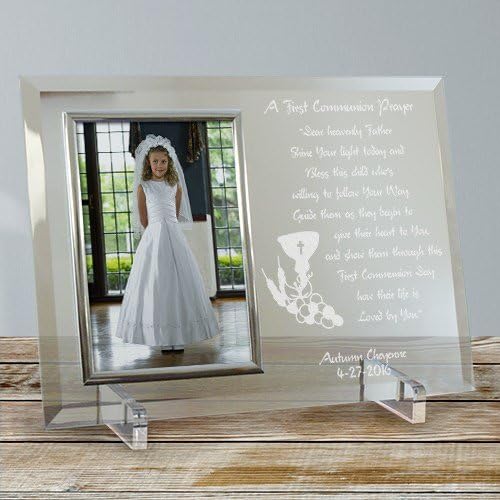 First Communion Personalized Glass Frame with Silver Trim