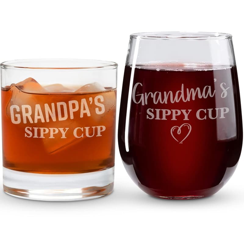 New Grandparents Gift Set - 17oz Grandma & 11oz Grandpa Sippy Cups