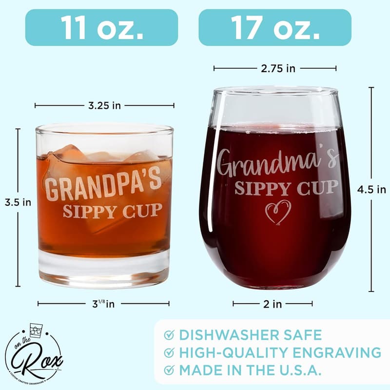 New Grandparents Gift Set - 17oz Grandma & 11oz Grandpa Sippy Cups
