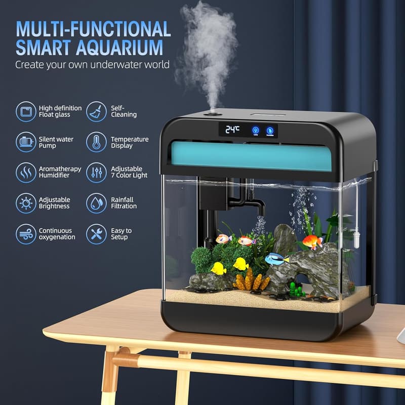 2.2 Gallon Fish Bowl with Humidifier and 7-Color Light
