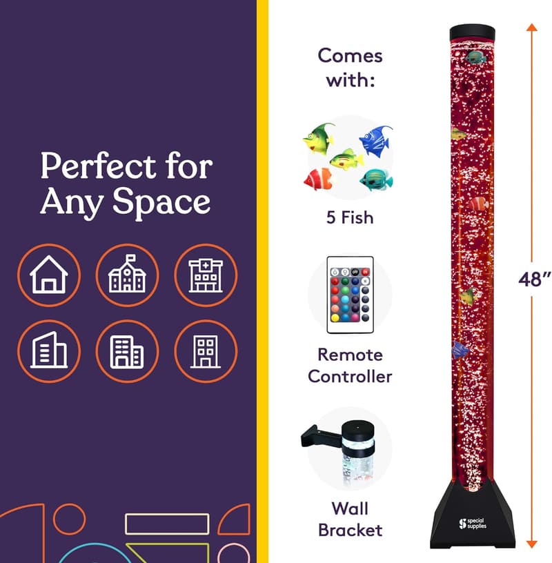 Colorful LED Fish Bubble Light Tube with Remote Control for Kids