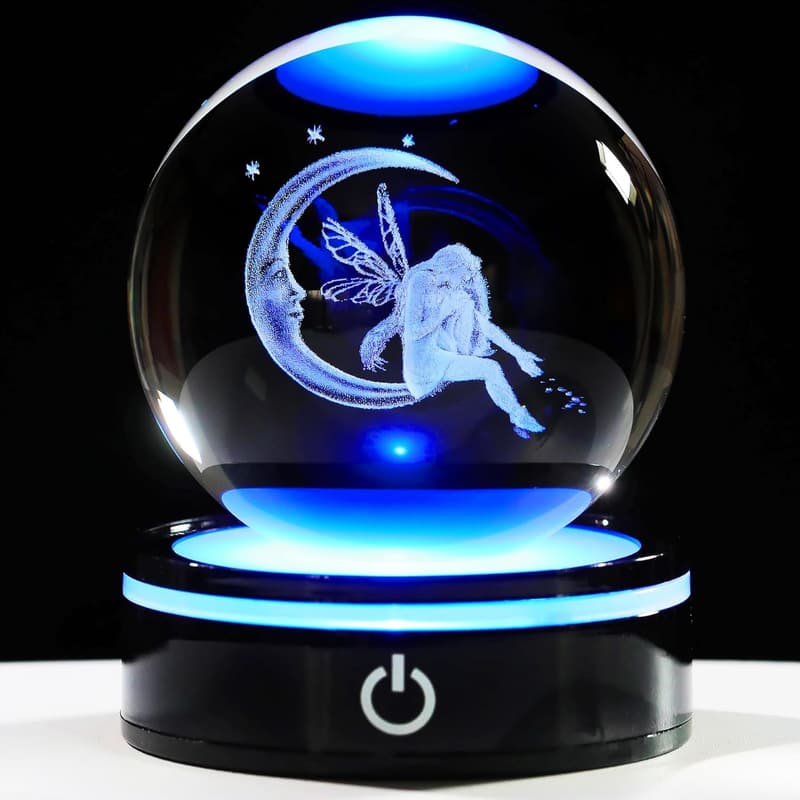 3D Moon Fairy Crystal Ball with Colorful Light Base for Women