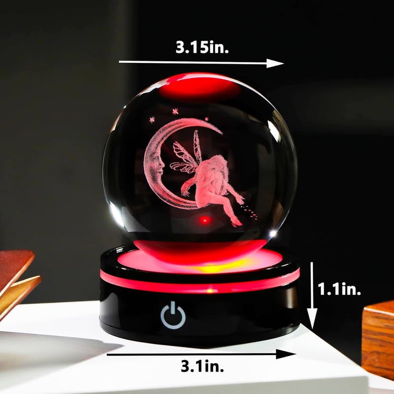 3D Moon Fairy Crystal Ball with Colorful Light Base for Women