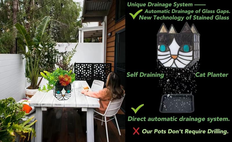 Tiffany Cat Stained Glass Planter and Candle Holder Display
