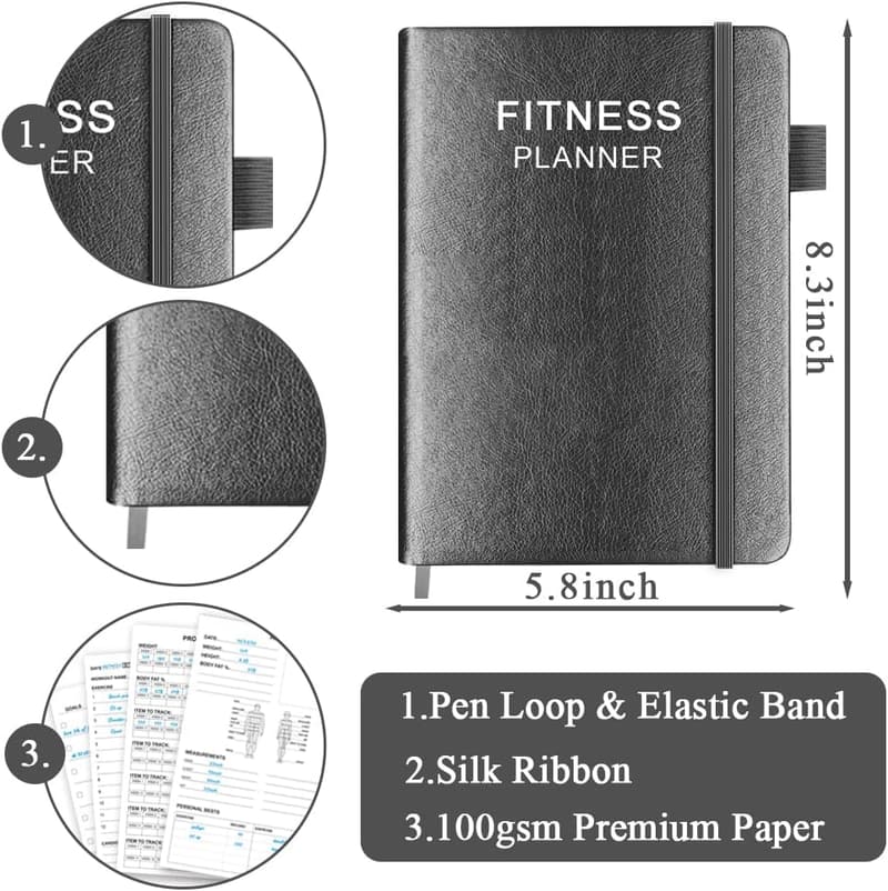 Fitness Planner A5 Hardcover Journal for Health & Wellness