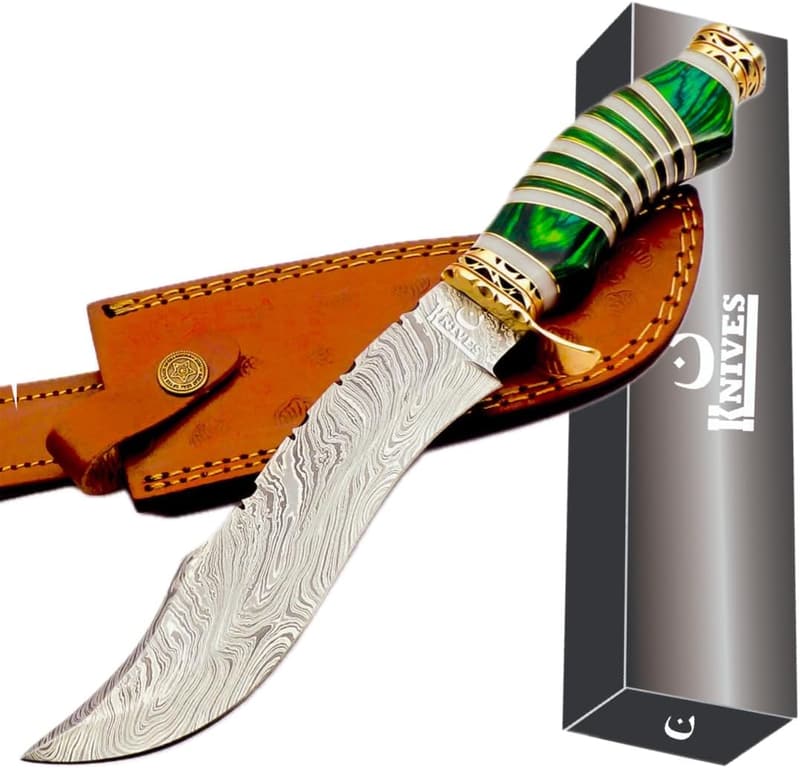 Handmade Damascus Steel Bowie Knife with Camel Bone Handle