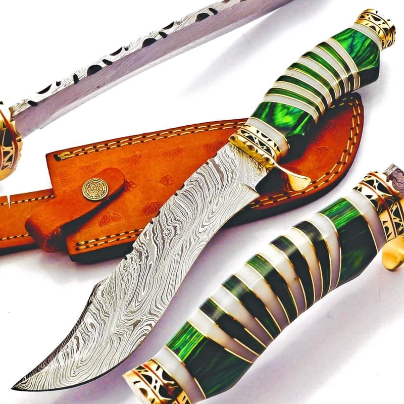 Handmade Damascus Steel Bowie Knife with Camel Bone Handle