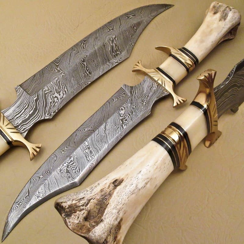 Custom Handmade Damascus Steel Knife with Camel Bone Handle