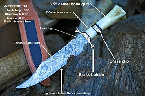 Custom Handmade Damascus Steel Knife with Camel Bone Handle