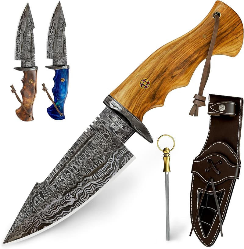 Handmade Damascus Bowie Knife with Holster for Men