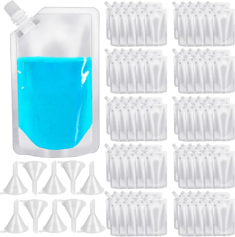 Reusable 8oz Plastic Drink Pouches - 100 Pack, Leak-Proof