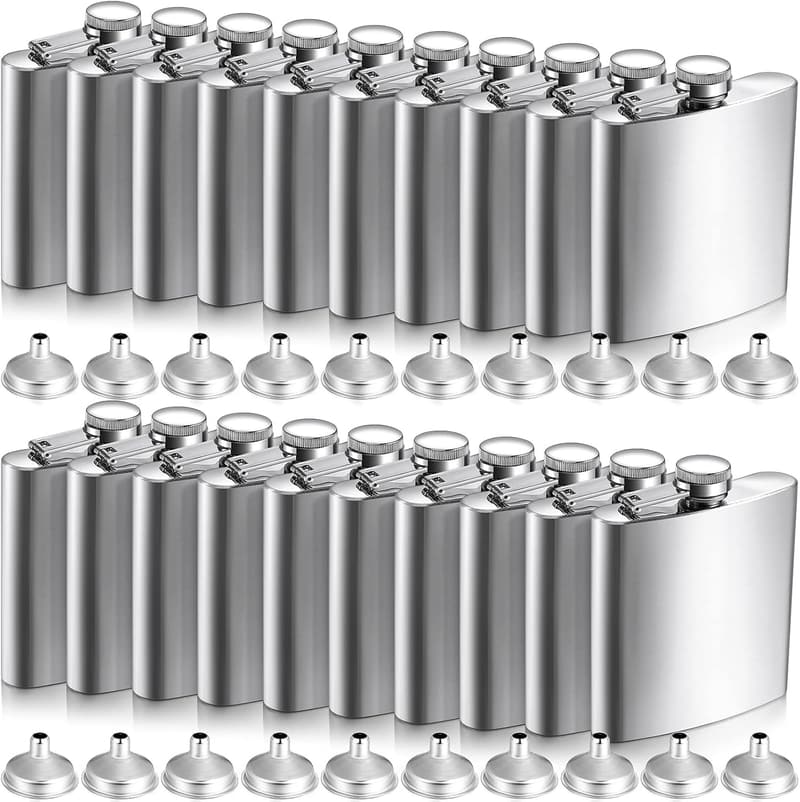 20 Pcs Stainless Steel Hip Flasks with Funnels - Wedding Party Set