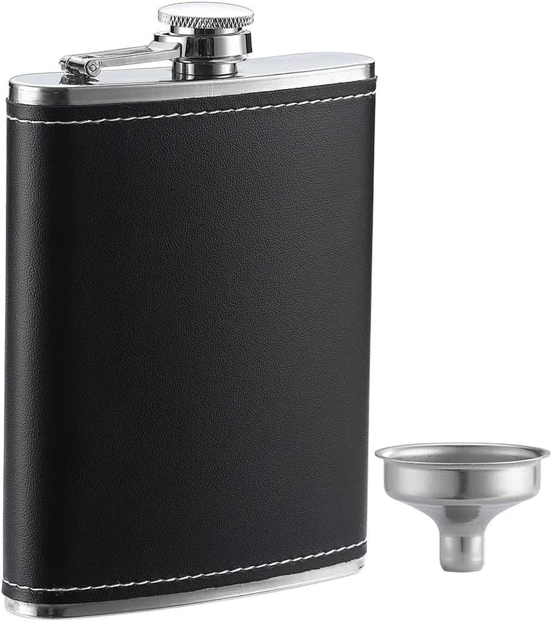 Premium 8 Oz Stainless Steel Hip Flask with Leather Cover
