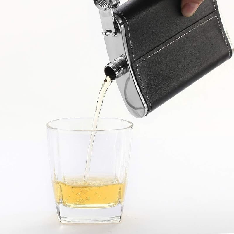 Premium 8 Oz Stainless Steel Hip Flask with Leather Cover