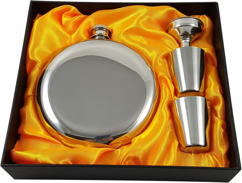 Flask Gift Set with Shot Glasses & Funnel in Black Box