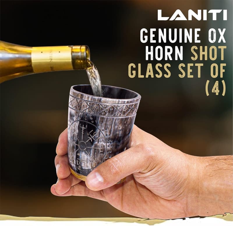 Handcrafted Viking Shot Glass Set of 4 - Unique Engraved Cups