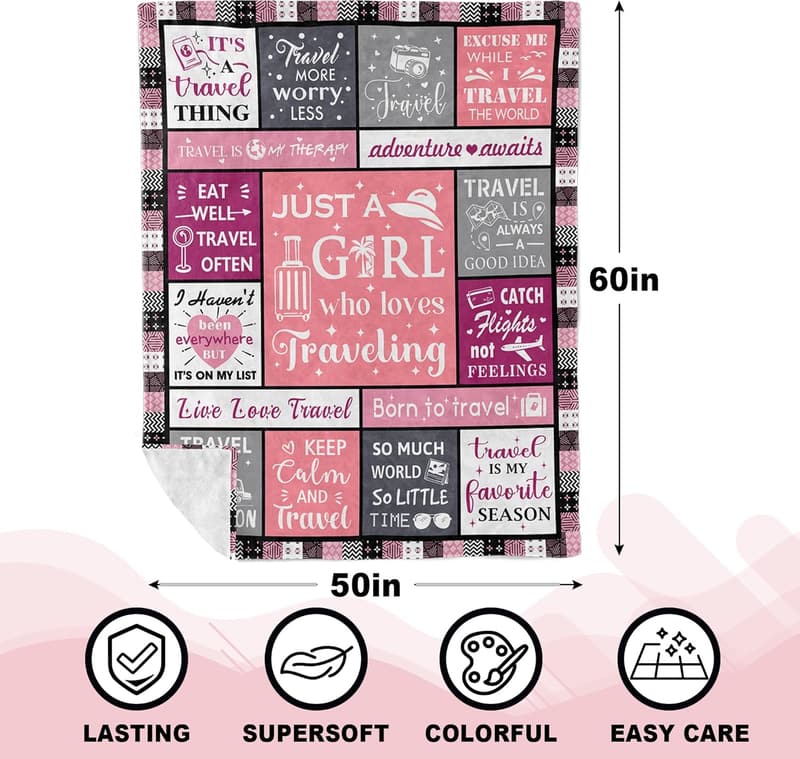 Travel Blanket for Women - Cute 60x50in Travel Accessory