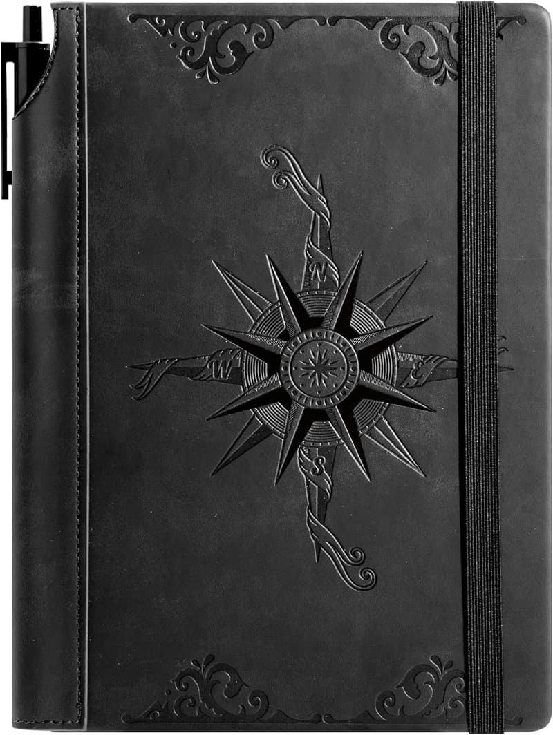 Men's Leather Compass Journal Set with Pen – 288 Lined Pages