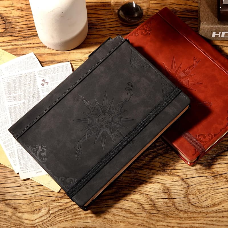 Men's Leather Compass Journal Set with Pen – 288 Lined Pages