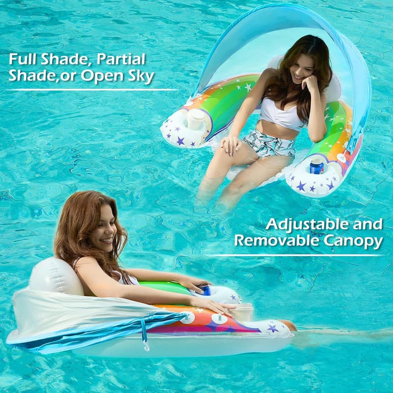 Inflatable Pool Float Chair with Canopy and Cup Holders
