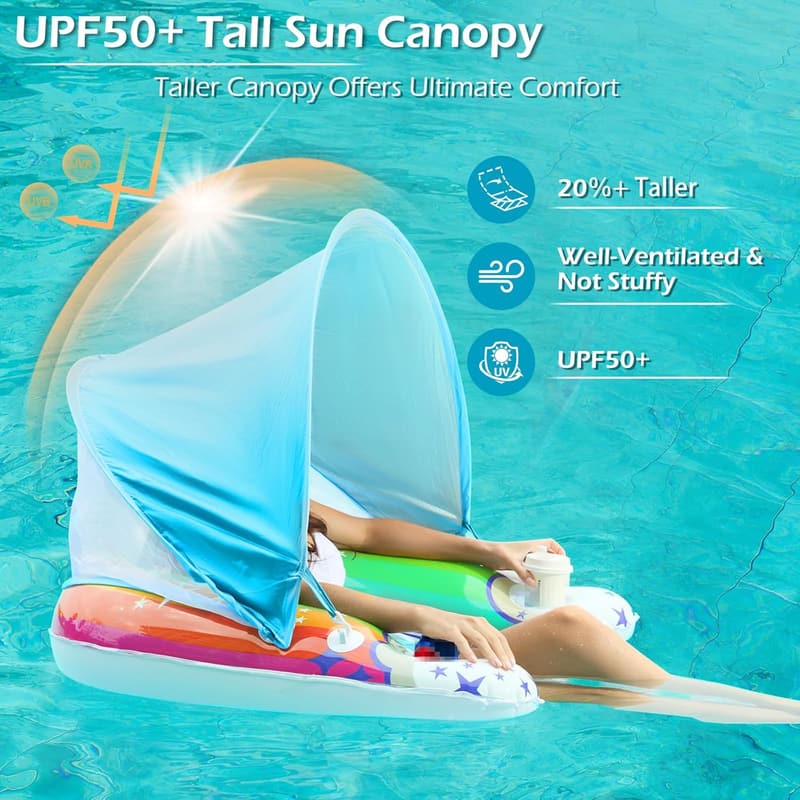 Inflatable Pool Float Chair with Canopy and Cup Holders