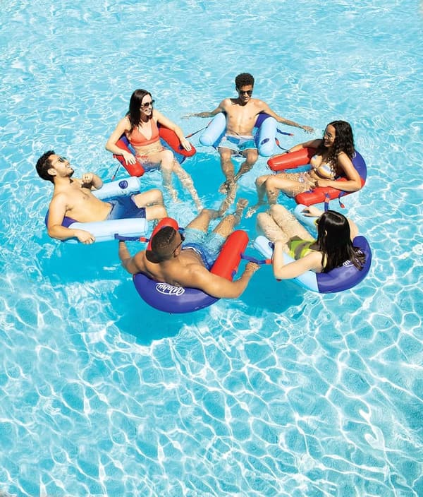 Inflatable Aqua Pool Seat with Cupholder for Ages 8+, Blue