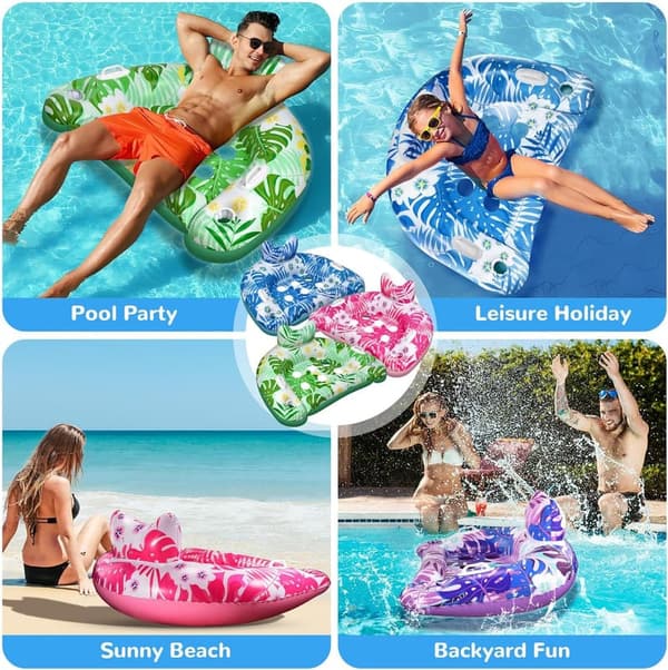 Inflatable Pool Floats with Cupholders - 3 Pack Summer Fun