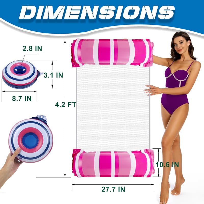 4-in-1 Inflatable Pool Float Hammocks with Cup Holders for Adults