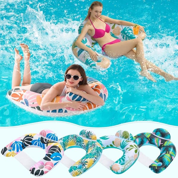 Inflatable Pool Floats for Adults with Cup Holders - 4 Pack