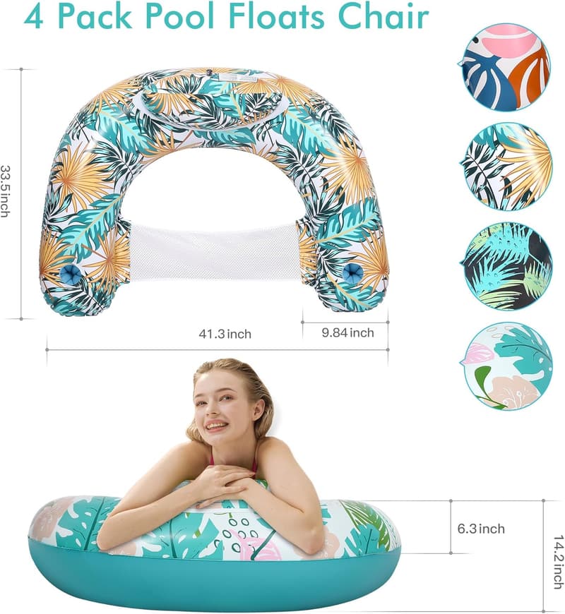 Inflatable Pool Floats for Adults with Cup Holders - 4 Pack