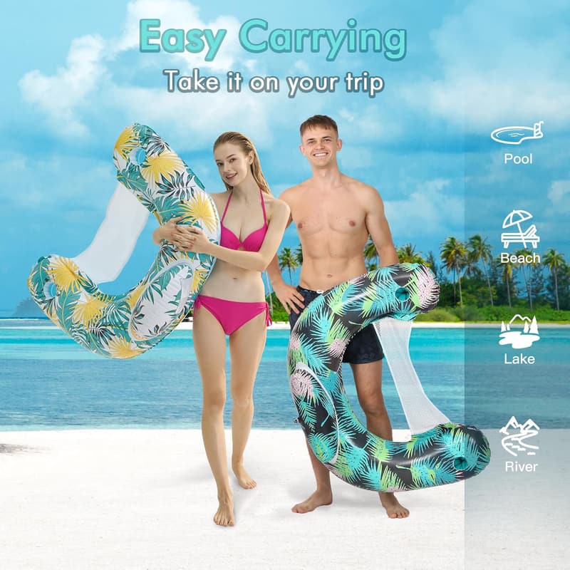 Inflatable Pool Floats for Adults with Cup Holders - 3 Pack
