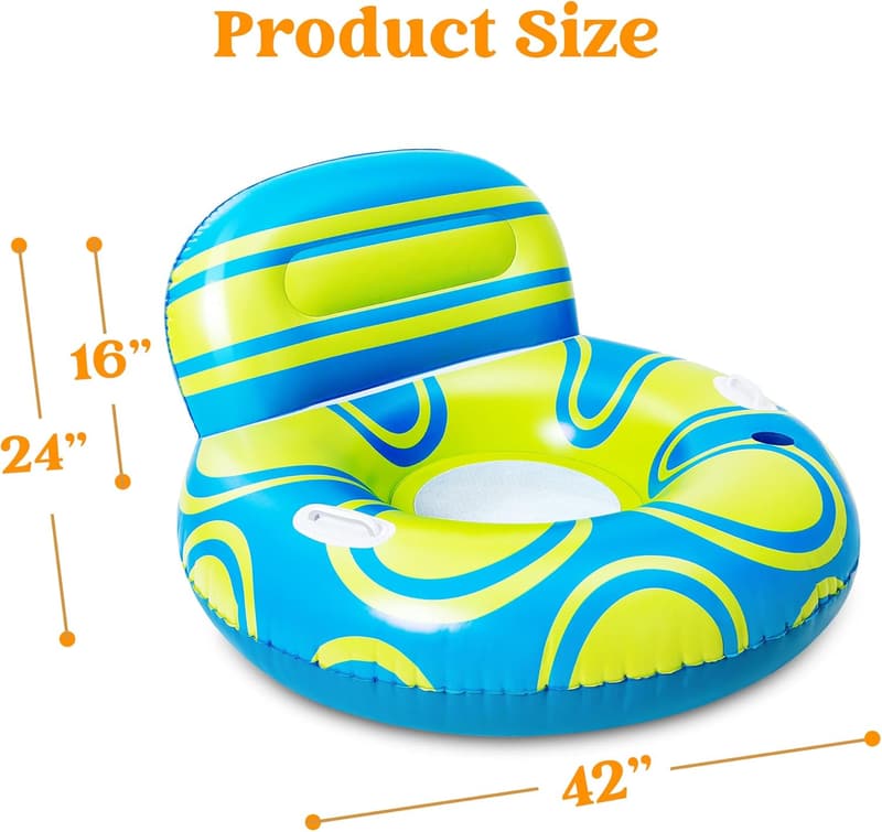 Inflatable Pool Lounger with Backrest & Cup Holder - Blue Yellow